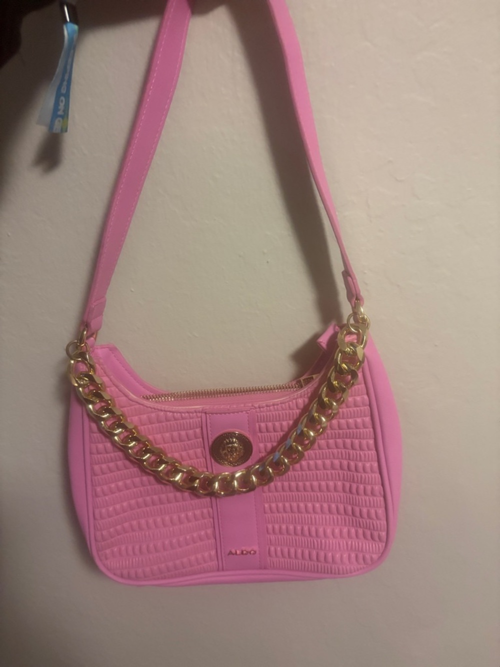 Aldo Hot Pink Quilted Shoulder Bag with Gold Chain